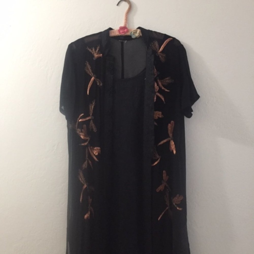 Japanese Style Black Sequin Beaded Full Length